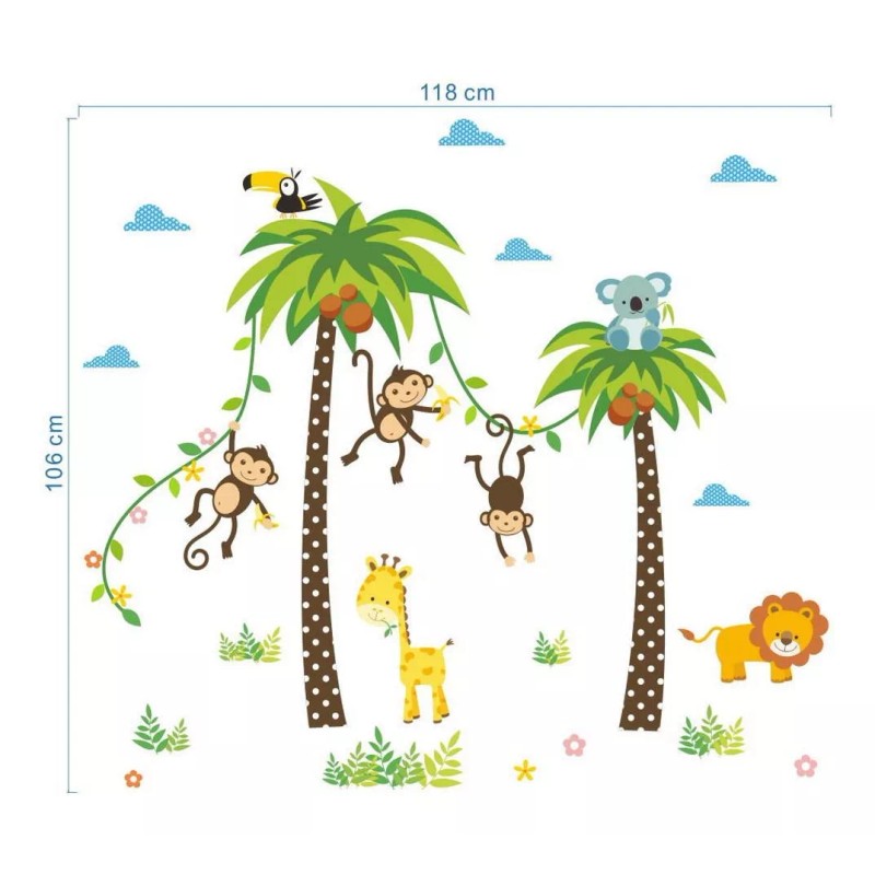 DaraBaby Vinil Decorativo Infantil Palmeras Y Animales De La Selva