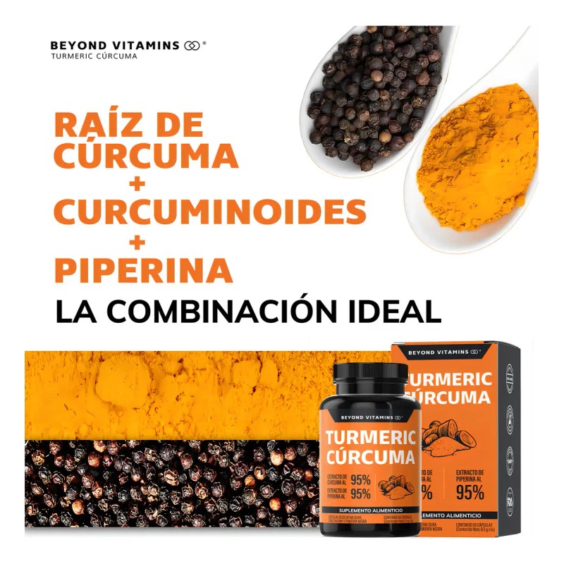 Turmeric Cúrcuma Extracto Raíz Estandarizada Pimienta Negra Curcumina Curcuminoides Suplemento