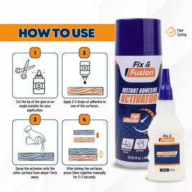 FIX & FUSION Ca Super Glue (3.5 Oz) with Activator Spray (13.5 Fl Oz) Set, Fast Adhesive/Cyanoacrylate Glue & Instant Activator for Woodworking, Plastic, Rubber, Granite, DIY & Industrial, (2 Pack)