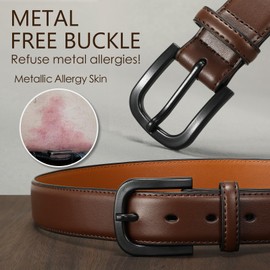 VONMELLI Men's Metal Free Leather Belt TSA Approved Non Metal Belt for Men Jeans with Hypoallergenic Buckle Coffee Fit Waist Size 44-47"
