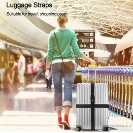 2 Stück Koffergurt Mit Zahlenschloss, Kofferband Gurt Mit 2 Stück Kofferanhänger Flugreise, Verstellbar Schwarz Koffergurt, Kofferbänder für Koffer Gepäck Reisetasche