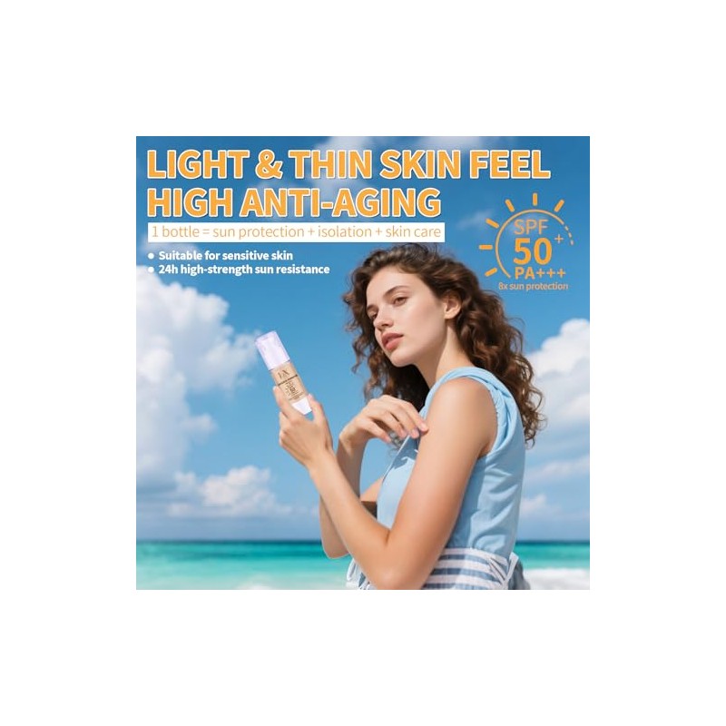 Base Maquillaje Líquida Color Protección Solar Facial Resistente Agua Ligera