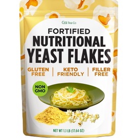 Gya Tea Co Fortified Nutritional Yeast Flakes 1.1lb (17.64 Oz) Dairy Free, Premium Vegan Cheese Substitute, Source Of Protein & Vitamins - Non-GMO, Keto-Friendly, Gluten Free