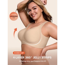 LetsJoli Bras for Women Supportive Wireless Push Up Bra Full Coverage No Underwear Seamless Plus Size for Older Women（Dark Skin,4XL