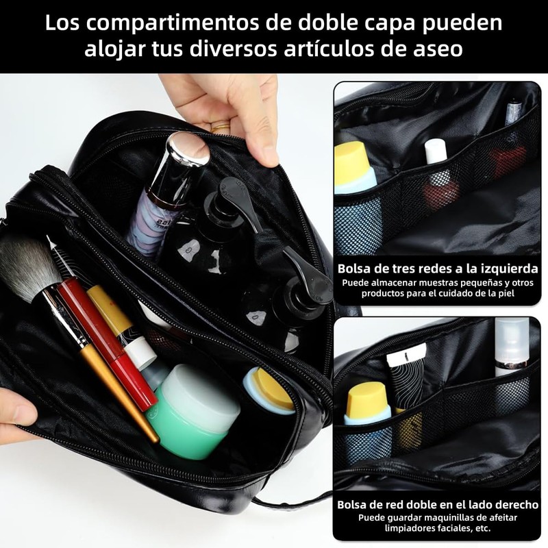 Neceser para Hombre Impermeable, 3 Compartimentos, 27×14×10 cm (Negro)