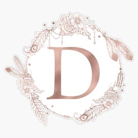 Letter D Rose Gold Pink Initial Monogram Vinyl Waterproof Sticker Decal Car Laptop Wall Window Bumper Sticker 5"