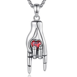 INFUSEU Italian Hand Necklace, S925 Sterling Silver Red Hand Pendant Amulet Pendant Lucky Amulet Italian Gifts Jewellery