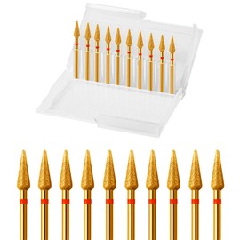 ERUIKA 10pcs Diamond Cuticle Clean Nail Drill Bits Set,Professional Safety Rotary Carbide Under Nail Cleaner Russian Manicure Nail Bit for Cuticle Dead Skin,Nail Prepare Salon Tools(Gold, Fine-F)