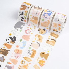 URROMA Washi-Band mit niedlichen Tiermotiven, selbstklebend, dekorativ, Motiv: Hunde, Katzen, Kaninchen, Pandas, für Scrapbooking, Kartenherstellung, Bilderrahmen, 4 Stück