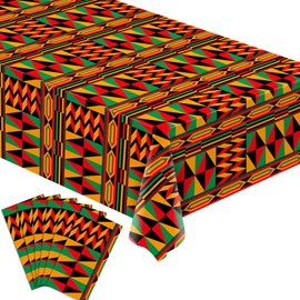 Buxiuer Juneteenth Tablecloth African American Party Decoration Kente Print Disposable Plastic Table Cloth Waterproof Picnic Dining Kitchen Decor 54 x108 Inch -Pack of 6