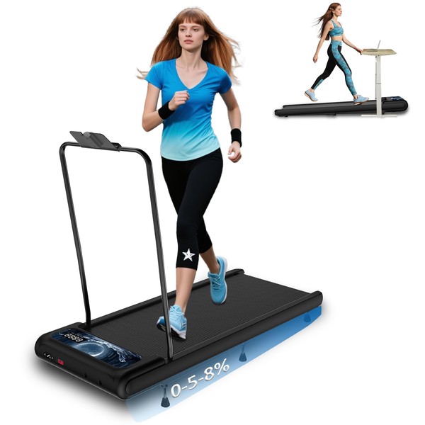 Foldable Under Desk Treadmill with Handlebar, Compact Walking Pad for