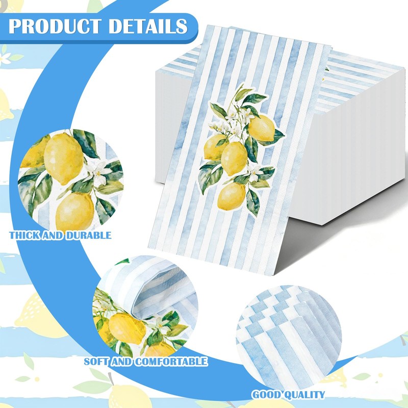 AnyDesign 50Pcs Lemon Paper Guest Napkins Yellow Citrus Fruit Disposable