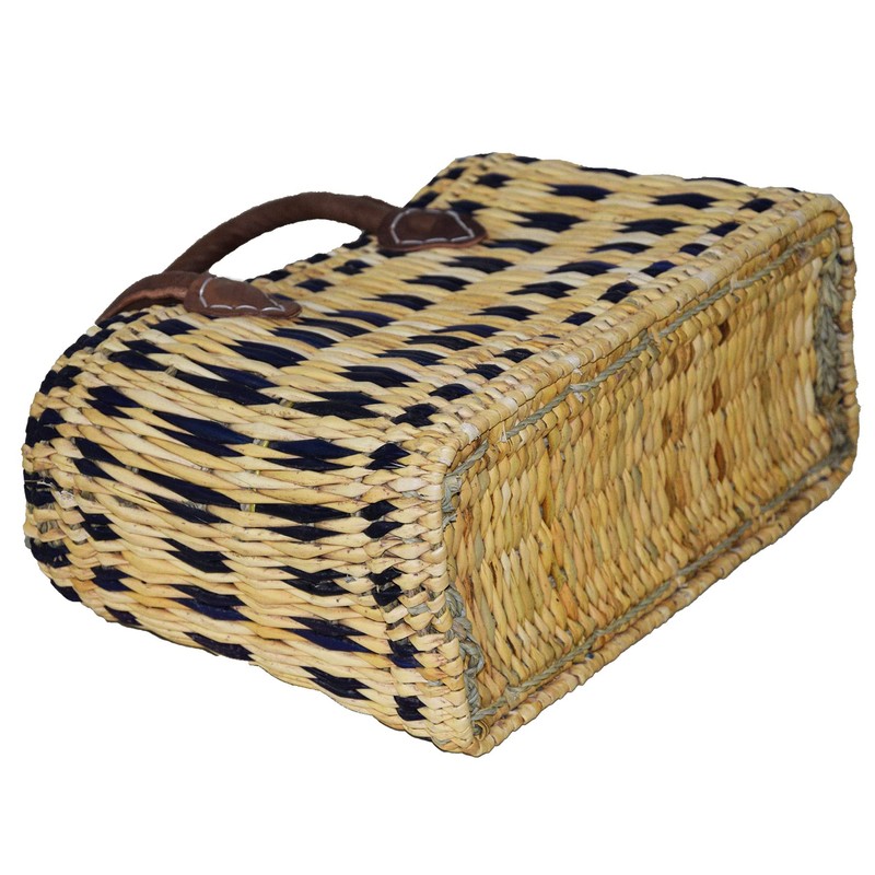 Seagrass Shopping Basket, Braided Bag with Leather Handle, Medium Size