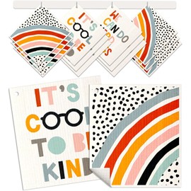 Miss Adola - Kitchen Reusable Swedish Dishcloths - 12 Pack Absorbent, Fast Drying, Cute Pattern Decorate Washable Towels, Rainbow