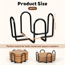 HANLANXUE 16 Pack Metal Coaster Holder, 4 Inch Black Iron Coaster Stand Metal Drink Coasters Storage Holders Bulk for Square or Round Coasters Sets, Fit 4 to 7Coasters