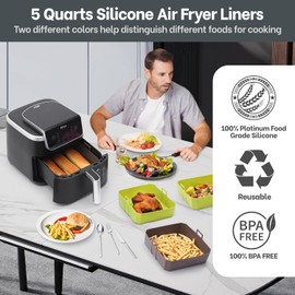 5 QT Air Fryer Silicone Liners for Ninja* AF141/AF142/AF181/AF182 & COSORI* CAF-L501, 2 Pack - NEWITEE BPA Free Platinum Silicone Basket, Square Reusable Air Fryer Liners with Handle