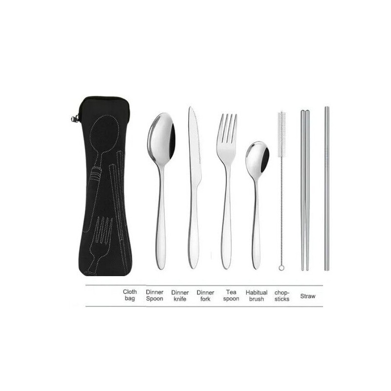 AlepTau Portable Travel Utensils Silver Set Reusable Silverware with Case