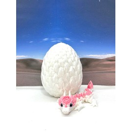 3D Printed Baby Dragon with Dragon Egg, Articulated Clover, Crystal, Easter, Rose, Gemstone, Orchid, Sushi, Woodland Baby Dragon, Fidget ADHD Toy BD007WP-WE (Rose Dragon)