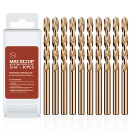 MACXCOIP 5/16" (10pcs) Cobalt Drill Bit Set, M35 High Speed Steel Jobber Length Drill Bit Kit for Hardened Metal, Stainless Steel, Cast Iron, Wood and Plastic, with Index Storage Case