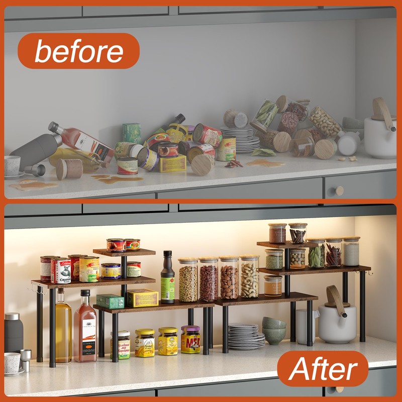 GHWIE Corner Shelf Organizer, 3 Tier Bamboo Kitchen Countertop Rack