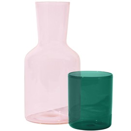Humble Objects Glass Carafe and Cup Set | BPA Free, Dishwasher Safe, Durable & Lightweight | Ideal for Cold & Hot Beverages - Blush Pink & Pine