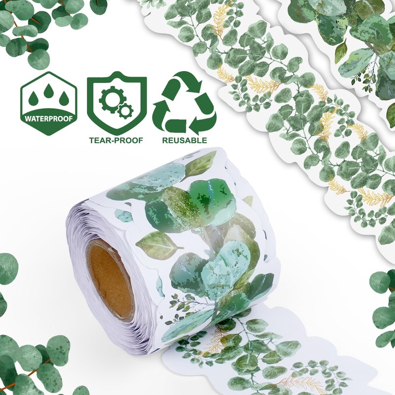 72ft Eucalyptus Bulletin Board Border Green Plant Die-Cut Rolled Two-Sided