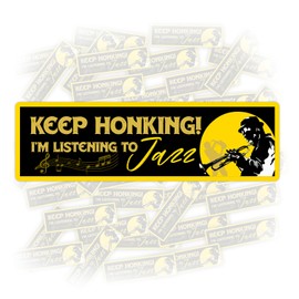 11x3 Vintage Inspired Keep Honking Im Listening To Jazz Horn Bumper Sticker Waterproof Vinyl Sticker for Water Bottle Laptop Hard Hat Tumbler Cup Cars Birthday Gift for Her Him