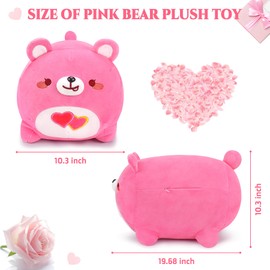 19.68 inch Bear Plush Toy Pink, Bear with Heart Pattern Pillow Toy Stuffed Bear Simulation Plush Bear Stuffed Animal and Plush Toys, Sofa and Bed Plush Pillow Hugging Pillow Back Cuhsion Bedroom Decor