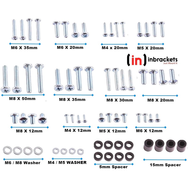 Inbrackets Vesa Screw Bolt Washer Spacer Spares Pack Kit for