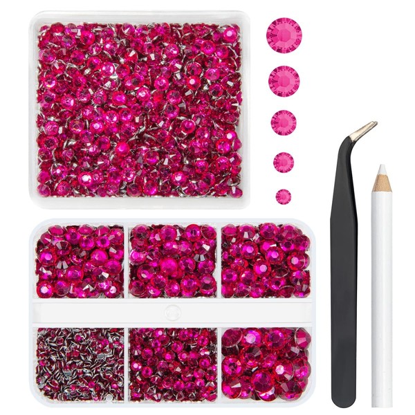qiipii 3060PCS Rose Red Resin Crystal Rhinestones for Crafting 2mm