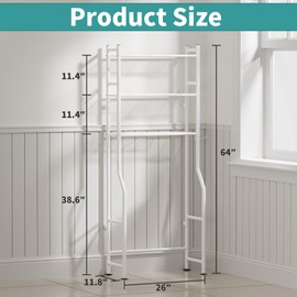 AriseWork 3-Tier Over The Toilet Storage with Paper Holder, Metal Bathroom Organizers and Storage for Small Space, Freestanding Bathroom Shelves with 4 Hooks, Above The Toilet Storage Shelf, White