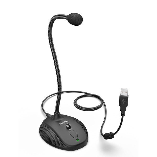 FIFINE K054 USB Condenser Microphone, Tabletop Microphone, Unidirectional, Adjustable Volume, Mute Body, Full Stage Flexible Gooseneck Microphone Arm, Computer Microphone, Skype Discord Zoom, For