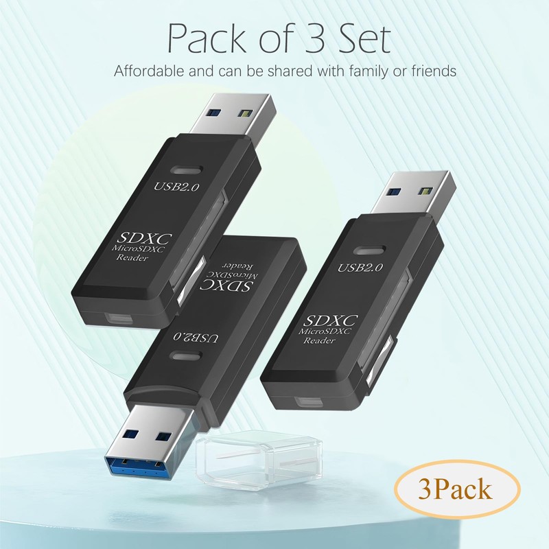USB SD Card Reader for PC, 3 Packs Micro SD