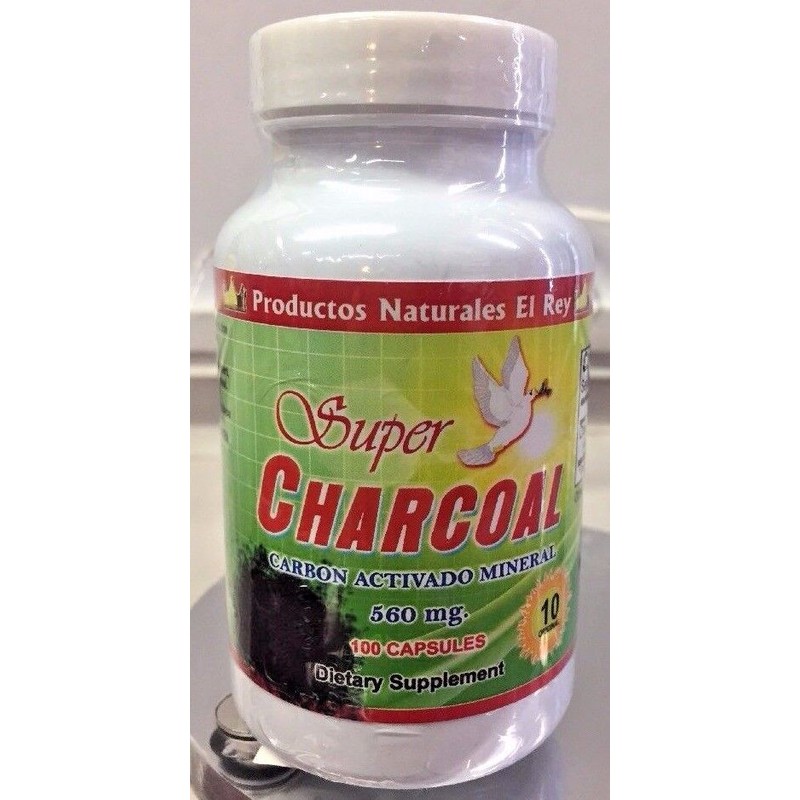 Super Charcoal Carbon activado Mineral 560mg Sugar free 100 Capsules