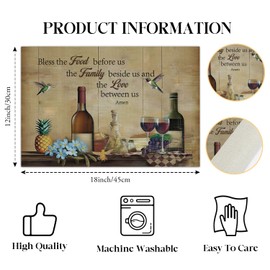 Retro Wine Placemats Set of 4, 12x18 Inch Waterproof Washable Heat Resistant Place Mats, Christian Table Placemats for Dining Restaurant Farmhouse Decoration, Indoor Outdoor Table Decor -rc16