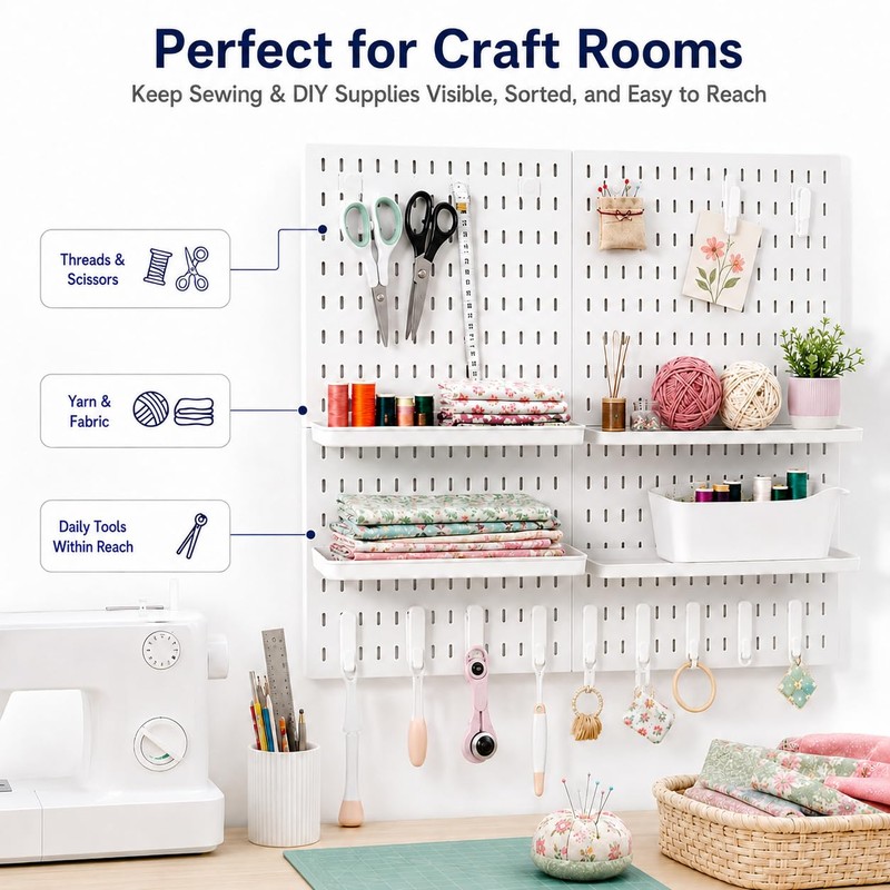 PSLER 22"×22" White Pegboard Kit with 17 Accessories, Garage Office