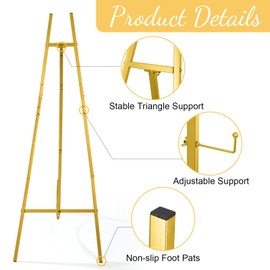 Croblissful Gold 50" Easel Stand for Wedding Signs Metal Display Easel 3 Tier Adjustable Heavy Duty Floor Display Stand Tripod with Chain Support for Painting Canvas Mirror Welcome Sign Baby Shower