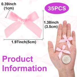 Isslly 35 PCS Small Pink Ribbon Bows, Satin Ribbon Tie Bow, Mini Bowknot Ribbons Decoration Accessories for DIY Crafts, Christmas, Wedding, Birthday