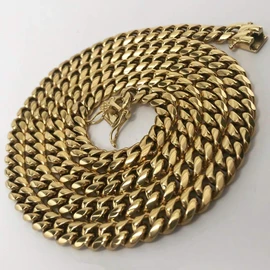 PY BLING Mens Heavy Miami Cuban Link Chain Choker 14k Gold Plated Hip Hop Thick Stainless Steel 8mm-16mm Necklace/Bracelet (8mm,24)