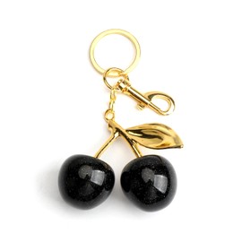 SHTALHST Glitter Cherry Keychain,Sparkling Cherry Bag Charms for Purse Handbag,Birthday Gift for Women Friends,Black