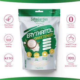 Seba Garden Seba Garden 100% Erythritol Sweetener 1kg (2.2 lb), Natural Granulated Zero Calori Sugar Replacement, Keto Friendly Non GMO