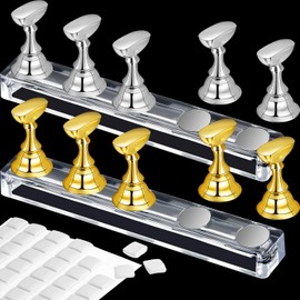 2 Set Acrylic Nail Art Practice Stands Magnetic Nail Tips Holders Training Fingernail Display Stands DIY Nail Crystal Holders and 96 Pieces White Reusable Adhesive Putty (Gold and Silver)
