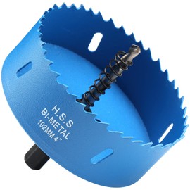 4 Inch Hole Saw, 102 mm HSS Bi-Metal Hole Cutter with Hex Shank Drill Bit Adapter for Wood Plastic Drywall Fiberboard and Soft Metal Sheet, Blue