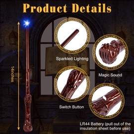 MagicRanger Light Up Wizard Magic Wands with Sound 2PCS Illuminating Witch Wand Set for Kids Cosplay Birthday Party Favors, Root