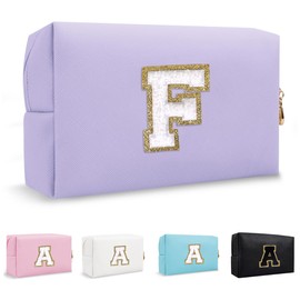 Lohhbve Small Minimalism Cute A-Z Makeup Bag, PU Leather Waterproof Cosmetic Bag Daily Use Toiletry Cosmetic Pouch, Portable Storage Travel Toiletry Bag for Women Girls Essential Cosmetic Organizer