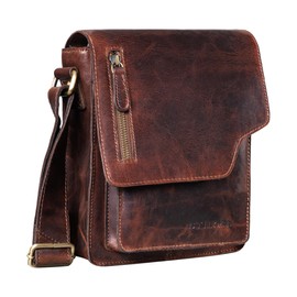 STILORD 'Pete' shoulder bag leather small for men messenger bag cross-body vintage design fit for 8,4 inch tablets bag real leather, Colour:florida - brown