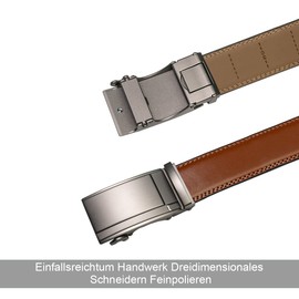 Chaberlu Men's Leather Belt Ratchet Automatic Buckle Business Suit Belt Adjustable Leather Belt for Jeans, Width 35 mm, Size Adjustable, Brown B4, 125 cm / 36 cm - 42 cm waist adjustable