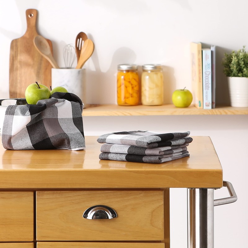 DII Tri-Color Check Collection Kitchen, Dishcloth Set, Black, 4 Piece