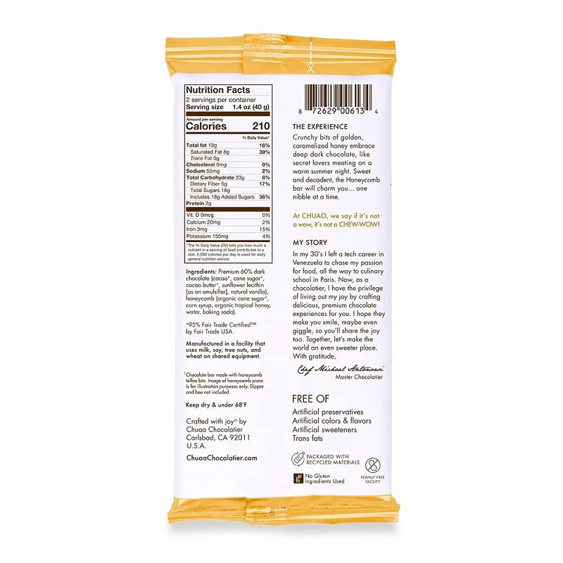 Chuao Chocolatier Honeycomb Dark Chocolate Bars | Gourmet Honey Artisan