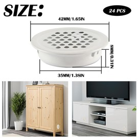 Pack of 24 Round Ventilation Grille 35 mm Ventilation Grille White Ventilation Grille Stainless Steel Ventilation Hole Ventilation Grille for Shoe Cabinets for Kitchen Cabinet Bookshelf and Wardrobe